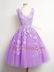 Exquisite Knee Length A-line Sleeveless Lavender Quinceanera Dama Dress Lace Up