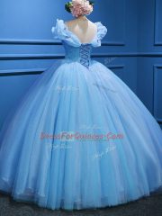 Appliques Sweet 16 Quinceanera Dress Baby Blue Zipper Sleeveless Floor Length