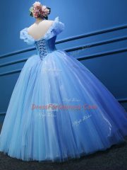 Appliques Sweet 16 Quinceanera Dress Baby Blue Zipper Sleeveless Floor Length