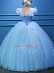 Appliques Sweet 16 Quinceanera Dress Baby Blue Zipper Sleeveless Floor Length