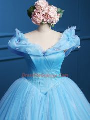 Appliques Sweet 16 Quinceanera Dress Baby Blue Zipper Sleeveless Floor Length