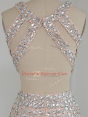 Attractive Floor Length Peach Prom Party Dress Chiffon Sleeveless Beading