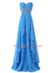 Edgy Baby Blue Sweetheart Lace Up Beading and Ruching Evening Dress Brush Train Sleeveless