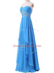 Edgy Baby Blue Sweetheart Lace Up Beading and Ruching Evening Dress Brush Train Sleeveless