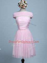 Beauteous Baby Pink Strapless Neckline Belt Quinceanera Dama Dress Sleeveless Side Zipper
