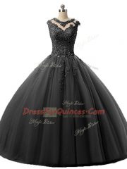 Scoop Sleeveless Tulle Sweet 16 Dresses Beading and Lace Lace Up