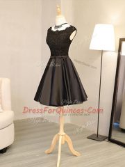 Graceful A-line Prom Evening Gown Black Scoop Satin Sleeveless Mini Length Zipper