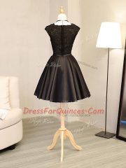 Graceful A-line Prom Evening Gown Black Scoop Satin Sleeveless Mini Length Zipper
