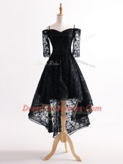 Low Price Black Lace Up Straps Lace Tulle Half Sleeves
