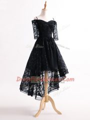 Low Price Black Lace Up Straps Lace Tulle Half Sleeves