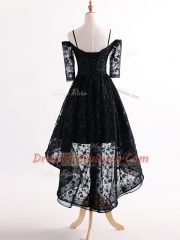 Low Price Black Lace Up Straps Lace Tulle Half Sleeves