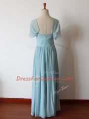 Unique Aqua Blue Straps Neckline Ruching Quinceanera Court Dresses Sleeveless Zipper
