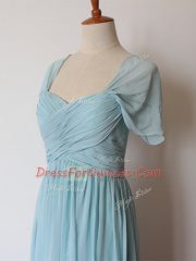 Unique Aqua Blue Straps Neckline Ruching Quinceanera Court Dresses Sleeveless Zipper