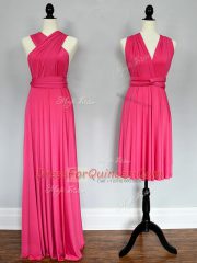 Hot Pink Sleeveless Chiffon Lace Up Court Dresses for Sweet 16 for Prom and Sweet 16 and Wedding Party
