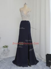 Hot Sale Black Backless V-neck Beading Evening Dress Chiffon Sleeveless