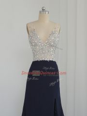 Hot Sale Black Backless V-neck Beading Evening Dress Chiffon Sleeveless
