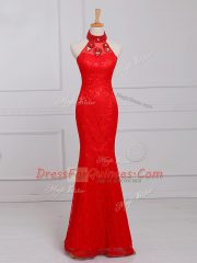 Amazing Sleeveless Beading and Lace Zipper Homecoming Dress