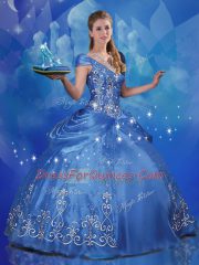 Flirting Beading and Embroidery 15 Quinceanera Dress Blue Lace Up Cap Sleeves Floor Length