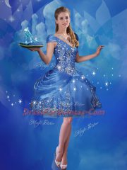 Flirting Beading and Embroidery 15 Quinceanera Dress Blue Lace Up Cap Sleeves Floor Length