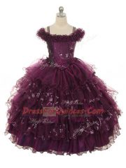 Super Sleeveless Lace Up Floor Length Ruffles and Ruffled Layers Kids Formal Wear