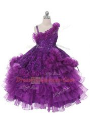 Organza Sleeveless Floor Length Kids Pageant Dress and Lace and Ruffles and Ruffled Layers