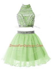 Knee Length Yellow Green Vestidos de Damas High-neck Sleeveless Zipper