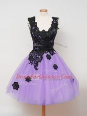 Knee Length Lilac Quinceanera Court Dresses Straps Sleeveless Zipper