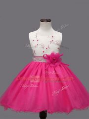 Lovely Knee Length Ball Gowns Sleeveless Hot Pink Kids Formal Wear Zipper