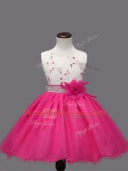 Lovely Knee Length Ball Gowns Sleeveless Hot Pink Kids Formal Wear Zipper