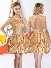 Customized Bateau Sleeveless Backless Dama Dress for Quinceanera Champagne Taffeta