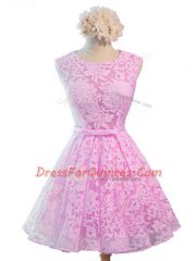 Romantic Scoop Sleeveless Lace Dama Dress for Quinceanera Belt Lace Up