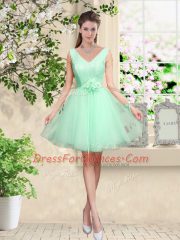 Cute Tulle Sleeveless Knee Length Quinceanera Court Dresses and Lace and Belt