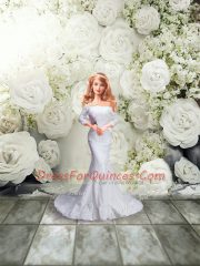 Custom Design Lace 3 4 Length Sleeve 15th Birthday Dress Brush Train and Lace