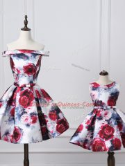 Sophisticated Multi-color A-line Belt Prom Gown Lace Up Printed Sleeveless Mini Length