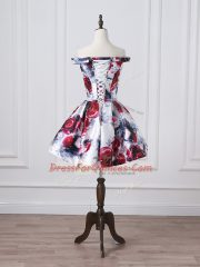 Sophisticated Multi-color A-line Belt Prom Gown Lace Up Printed Sleeveless Mini Length