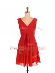 Luxurious Sleeveless Chiffon Mini Length Zipper Dama Dress for Quinceanera in Red with Ruching