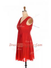 Luxurious Sleeveless Chiffon Mini Length Zipper Dama Dress for Quinceanera in Red with Ruching