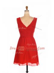Luxurious Sleeveless Chiffon Mini Length Zipper Dama Dress for Quinceanera in Red with Ruching