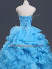Floor Length Lace Up Quinceanera Dresses Baby Blue for Military Ball and Sweet 16 and Quinceanera with Beading and Ruffles and Pick Ups