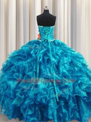Teal Sleeveless Organza Lace Up Quinceanera Dresses for Military Ball and Sweet 16 and Quinceanera