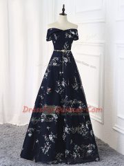 Multi-color Off The Shoulder Neckline Beading and Belt Prom Evening Gown Sleeveless Lace Up