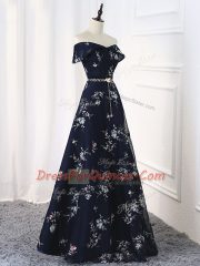 Multi-color Off The Shoulder Neckline Beading and Belt Prom Evening Gown Sleeveless Lace Up