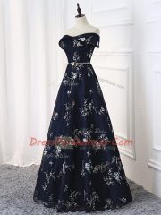 Multi-color Off The Shoulder Neckline Beading and Belt Prom Evening Gown Sleeveless Lace Up