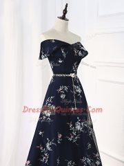 Multi-color Off The Shoulder Neckline Beading and Belt Prom Evening Gown Sleeveless Lace Up