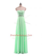 Lovely Chiffon Strapless Sleeveless Zipper Beading in Apple Green