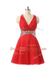 Enchanting Red Sleeveless Chiffon Criss Cross Prom Party Dress for Prom and Party and Sweet 16