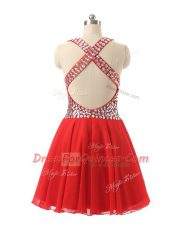 Enchanting Red Sleeveless Chiffon Criss Cross Prom Party Dress for Prom and Party and Sweet 16