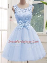 Clearance Lavender A-line Lace Damas Dress Lace Up Tulle Sleeveless Knee Length