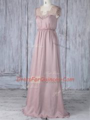 Elegant Pink Dama Dress for Quinceanera Prom and Party and Wedding Party with Lace Scalloped Short Sleeves Clasp Handle
