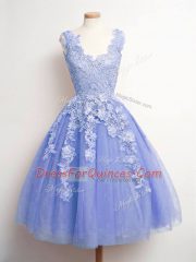 Sexy Sleeveless Lace Up Knee Length Lace Quinceanera Court of Honor Dress